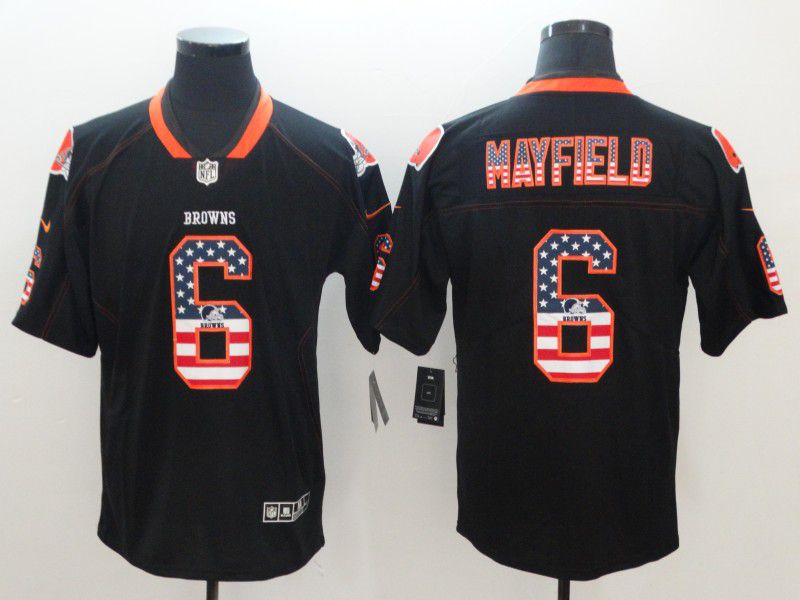 Men Cleveland Browns #6 Mayfield Nike USA Flag Fashion Black Color Rush Limited NFL Jerseys